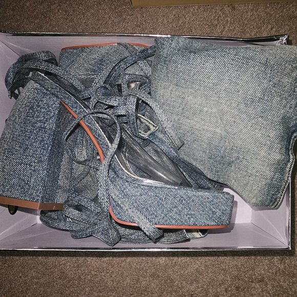 AZALEA WANG AERIAL BLUE DENIM WASHED SANDAL 7.5 NIB - Picture 3 of 7